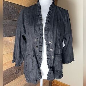 Multiples Linen Three Quarters Sleeve Black Cardigan PXL